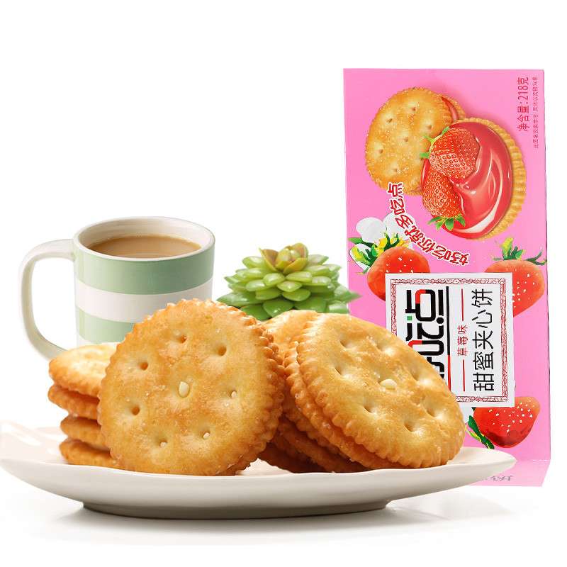 好吃点 草莓味甜蜜夹心饼干 218g/盒 ￥8.5元/盒 已售0份库存20盒